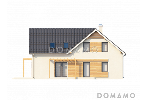 Проект одноэтажного дома из газобетона с угловой мансардой и встроенным гаражом / Фасад 2