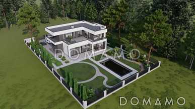 Проект крупномасштабного двухэтажного дома в стиле хай-тек с подвалом и бассейном Проект крупномасштабного двухэтажного дома в стиле хай-тек с подвалом и бассейном