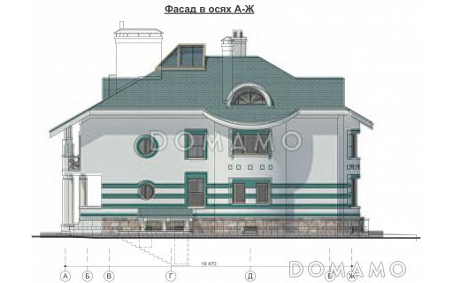 Проект современного дома с мансардным и цокольным этажом / Фасад 3 Проект современного дома с мансардным и цокольным этажом / Фасад 3