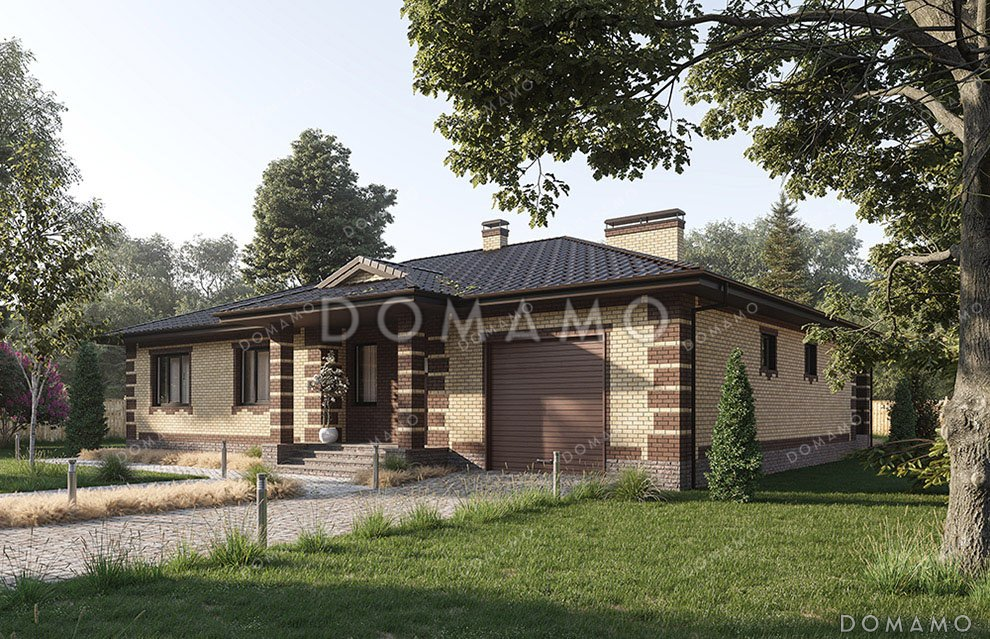 Проект одноэтажного дома с гаражом и большой террасой / 1