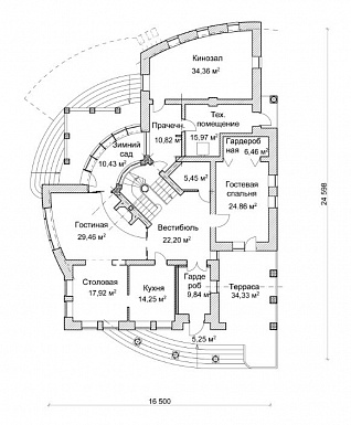 Проект дома с двусветной гостиной и бассейном / План 1 этажа