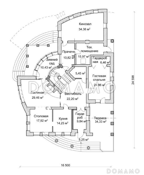 Проект дома с двусветной гостиной и бассейном / План 1 этажа