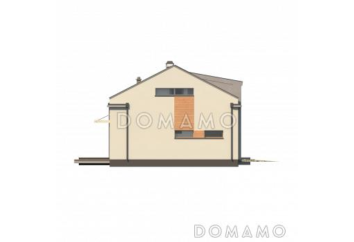 Проект современного мансардного дома из кирпича с четырьмя комнатами, эркером и одноместным гаражом / Фасад 4