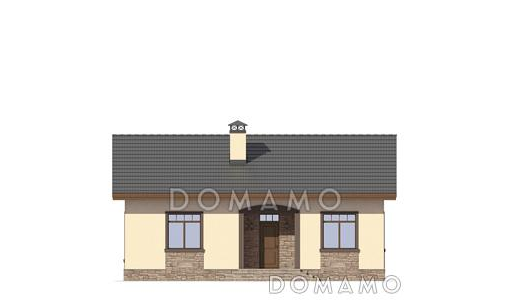 Проект дома с крыльцом со ступеньками, двумя спальнями, гостиной с кухней-столовой / Фасад 1