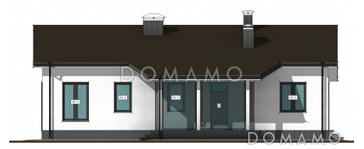 Проект одноэтажного загородного дома с тремя спальнями и большой гостиной с окнами в пол / Фасад 1 Проект одноэтажного загородного дома с тремя спальнями и большой гостиной с окнами в пол / Фасад 1