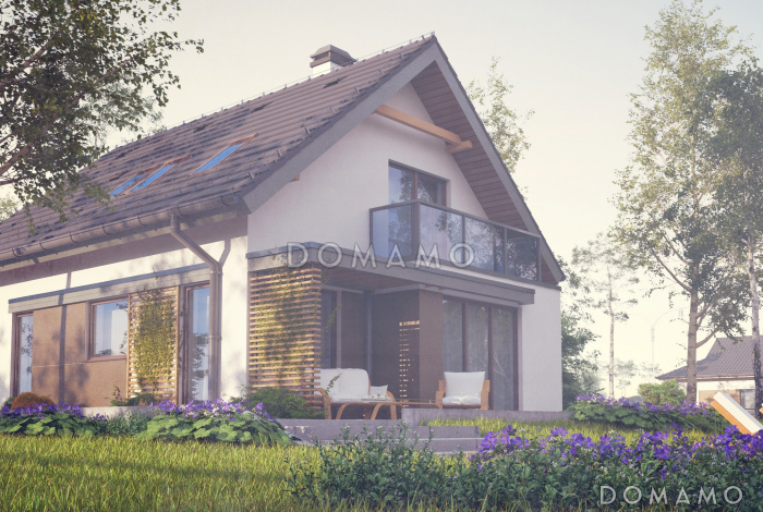 Проект компактного одноэтажного мансардного дома из кирпича с тремя спальнями и кабинетом Проект компактного одноэтажного мансардного дома из кирпича с тремя спальнями и кабинетом