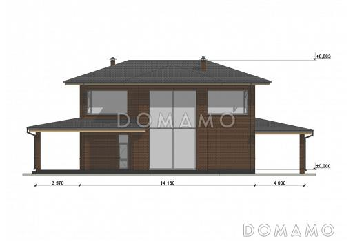 Проект двухэтажного дома с облицовкой кирпичом в стиле Райт S-201 / Фасад 3