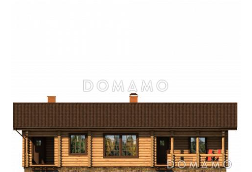 Проект одноэтажного лаконичного дома из оцилиндрованного бревна с просторной гостиной / Фасад 1