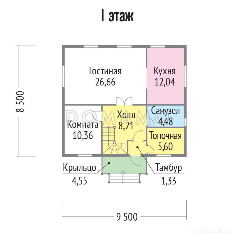 Проект  дома с многоскатной крышей / План 1 этажа