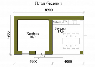 Проект газобетонной беседки с хозблоком и барбекю / План 1 этажа