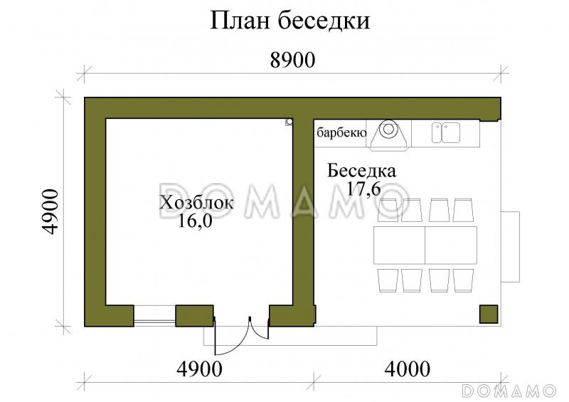 Проект газобетонной беседки с хозблоком и барбекю / План 1 этажа