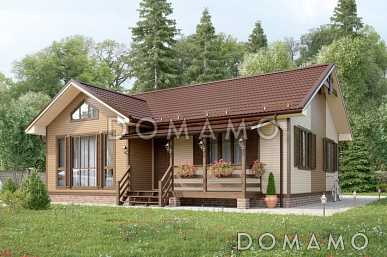 Проект каркасного дома с небольшой светлой гостинной