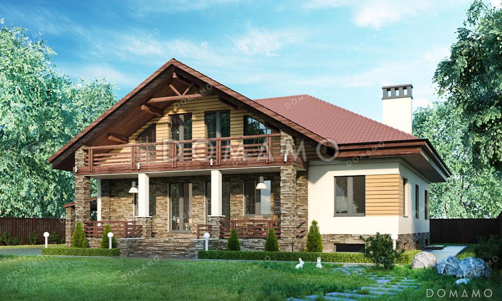 Проект дома с сауной в цокольном этаже, навесом для машины и гостиной на мансарде / 2