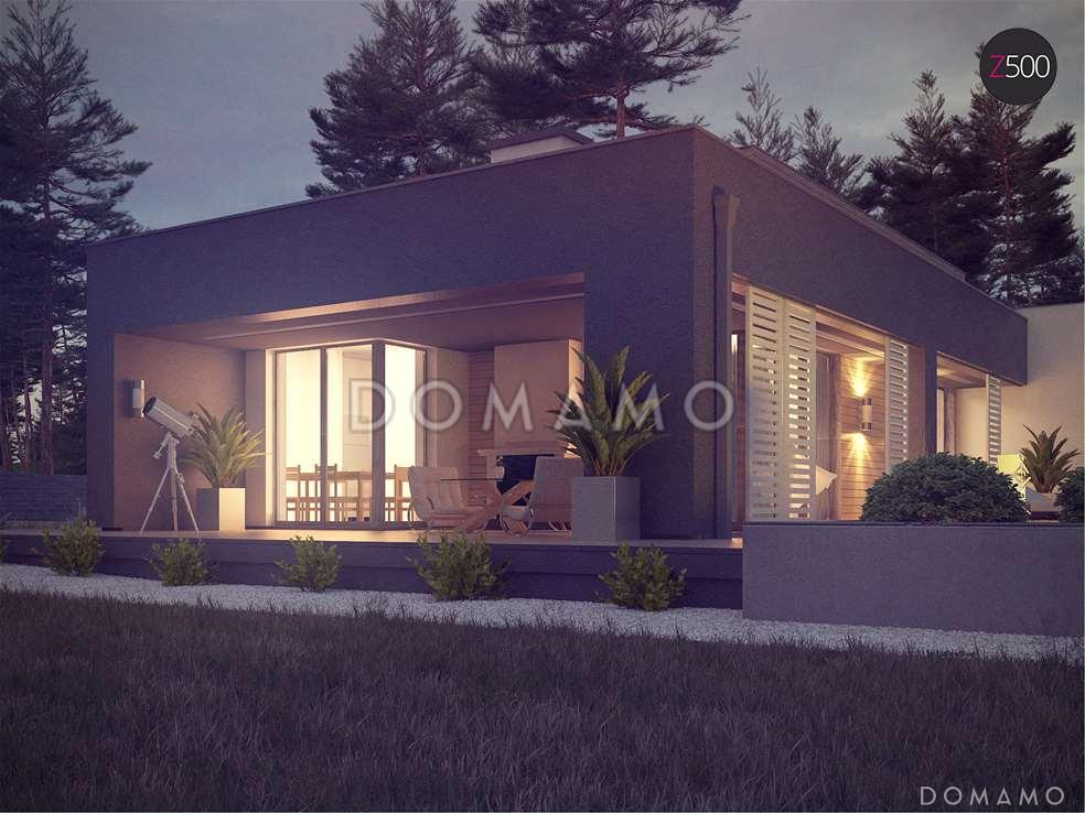 Проект одноэтажного дома из кирпича с плоской крышей, большой площадью остекления и крытой террасой / 5