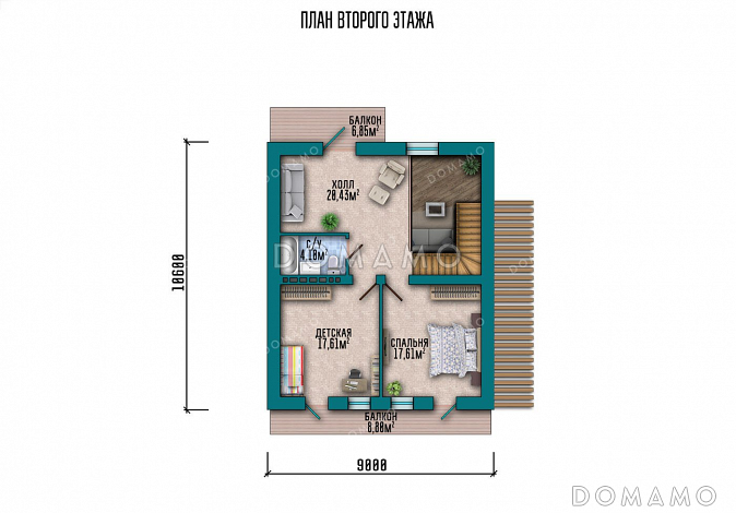 Проект дома с просторной террасой и мансардой / План мансардного этажа