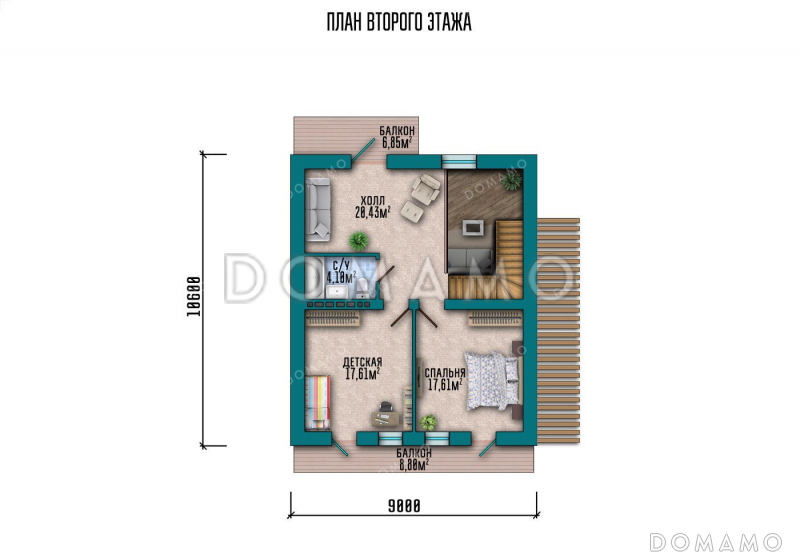 Проект дома с просторной террасой и мансардой / План мансардного этажа