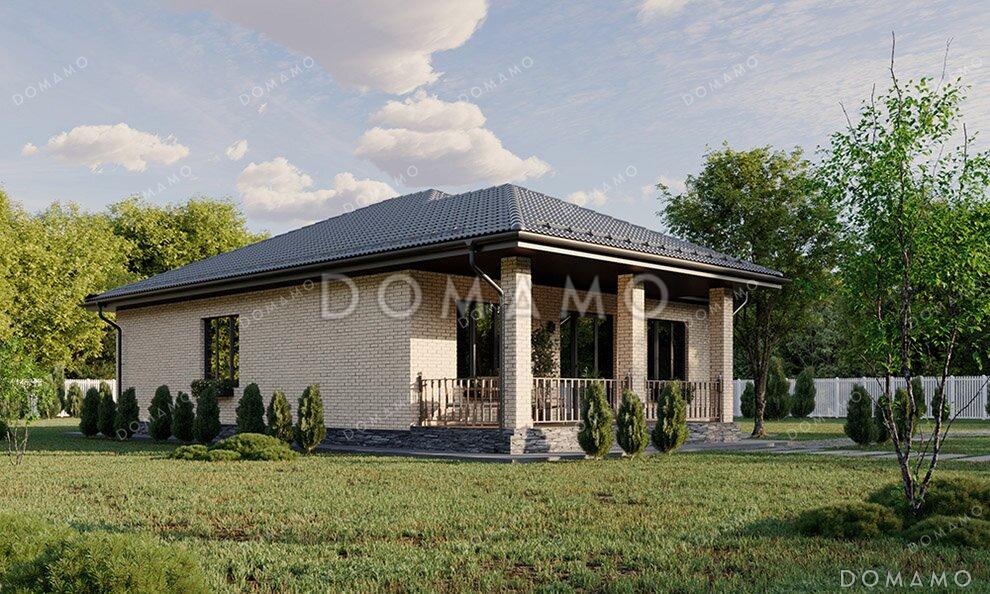 Проект компактного одноэтажного дома с большой террасой, вальмовой кровлей и двумя санузлами / 2