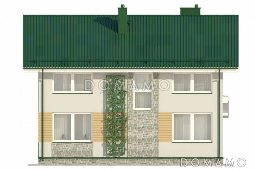 Проект лаконичного коттеджа с четырьмя спальнями, широкими окнами и большой гардеробной / Фасад 2