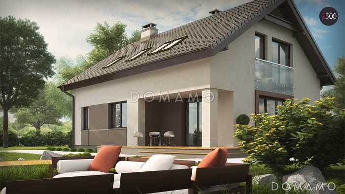 Проект одноэтажного мансардного дома из газобетона с просторной светлой гостиной