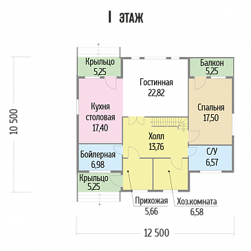 Проект  дома из бруса со вторым светом с тремя спальнями / План 1 этажа Проект  дома из бруса со вторым светом с тремя спальнями / План 1 этажа