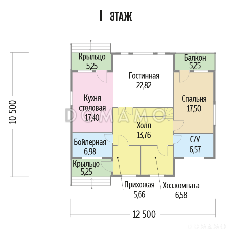 Проект  дома из бруса со вторым светом с тремя спальнями / План 1 этажа