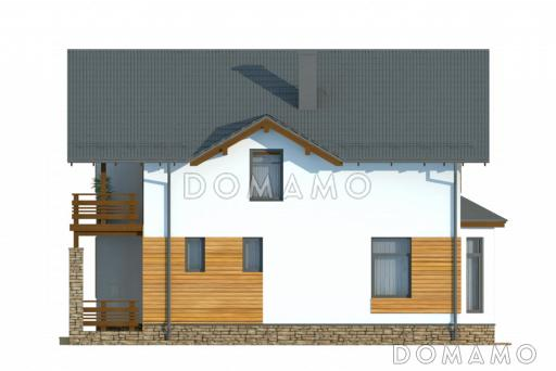 Проект белого дома с эркером кухни и серой кровлей / Фасад 1