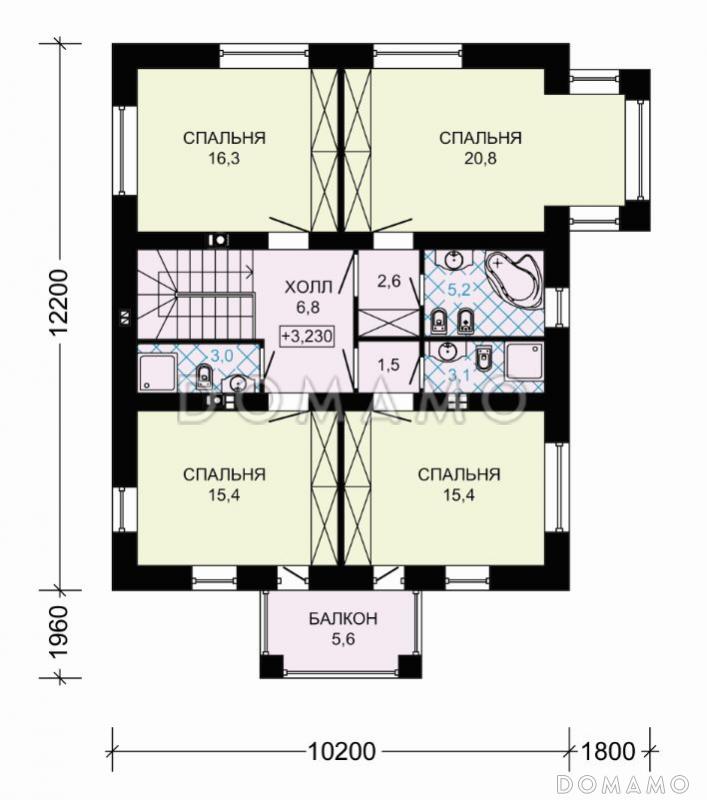 проект двухэтажного дома с большой гостинной и гаражом на две машины / План 2 этажа