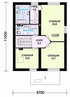 Проект  дома из пеноблоков с мансардой / План мансардного этажа Проект  дома из пеноблоков с мансардой / План мансардного этажа