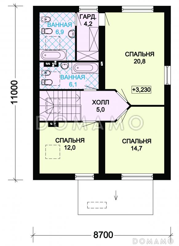 Проект  дома из пеноблоков с мансардой / План мансардного этажа