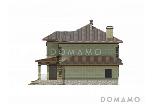 Проект двухэтажного дома с пристроенным гаражом, террасой и крыльцом / Фасад 1