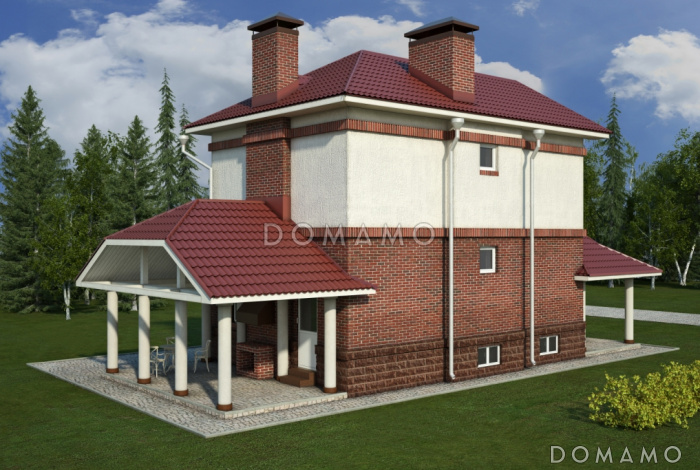 Проект двухэтажного дома с двумя навесами