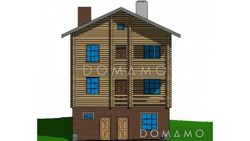 Проект двухэтажного коттеджа из бруса с цоколем / Фасад 4