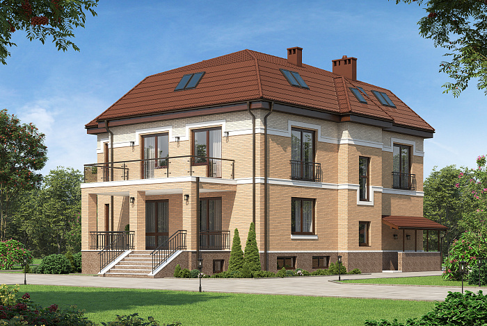 Проект дома из газобетона с просторным балконом на втором этаже