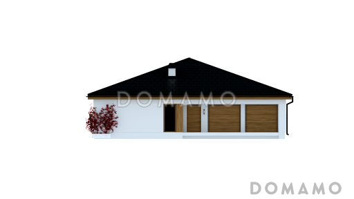 Проект квадратного одноэтажного дома из кирпича с четырьмя комнатами и гаражом для большой семьи / Фасад 4