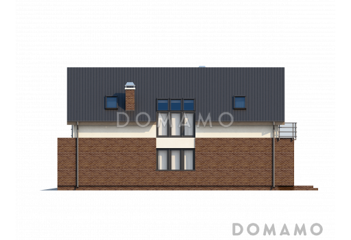 Проект одноэтажного дома из кирпича с мансардным этажом и встроенным гаражом / Фасад 4