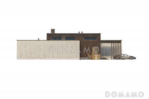 Проект одноэтажного дома из газобетона с 4 спальнями, кабинетом, зоной отдыха и бассейном / Фасад 2