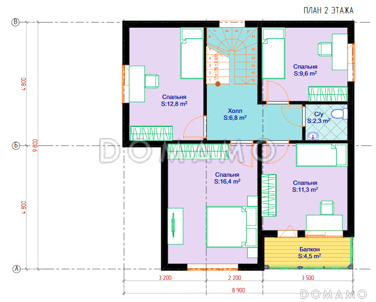 Каркасный дом "Грэм" / План 2 этажа