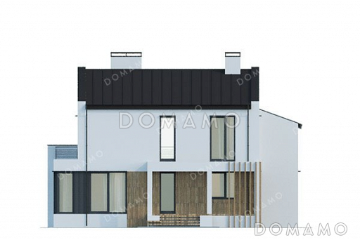 Проект двухэтажного дома с тремя спальнями и террасой / Фасад 1