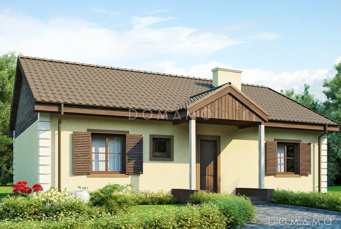 Проект простого одноэтажного дома из кирпича с тремя спальнями и просторной гостиной Проект простого одноэтажного дома из кирпича с тремя спальнями и просторной гостиной