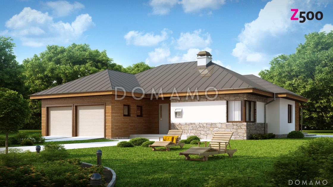 Проект одноэтажного дома из газобетона с тремя спальнями и гаражом на два автомобиля / 2