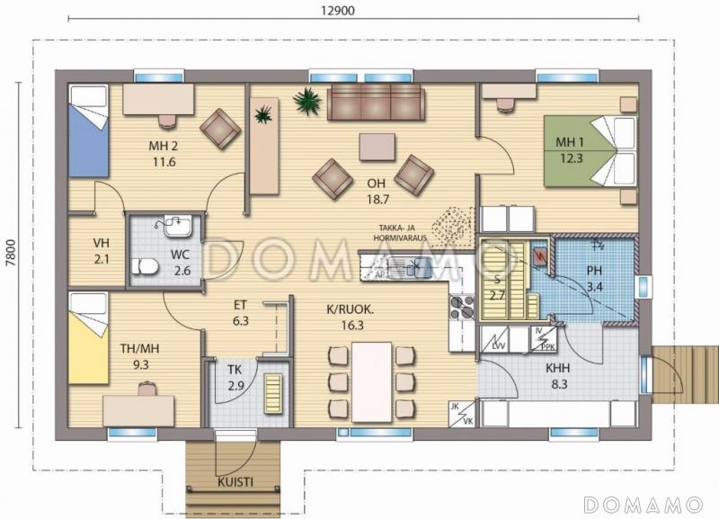 Проект современного экономичного каркасного дома / План 1 этажа Проект современного экономичного каркасного дома / План 1 этажа