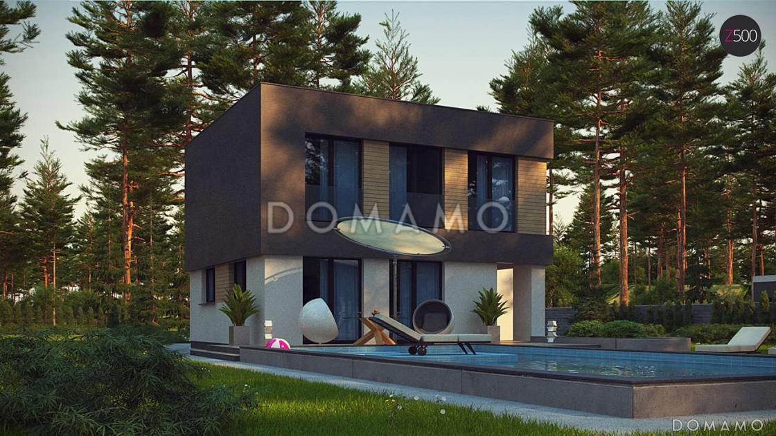 Проект современного двухэтажного дома из кирпича в стиле кубизм с пристроенным гаражом для двух автомобилей / 3