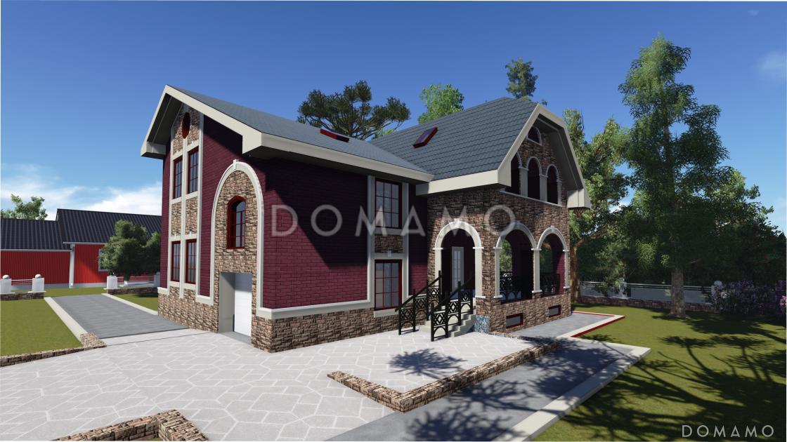 Проект двухэтажного дома с подвалом, гаражом и террасой / 1