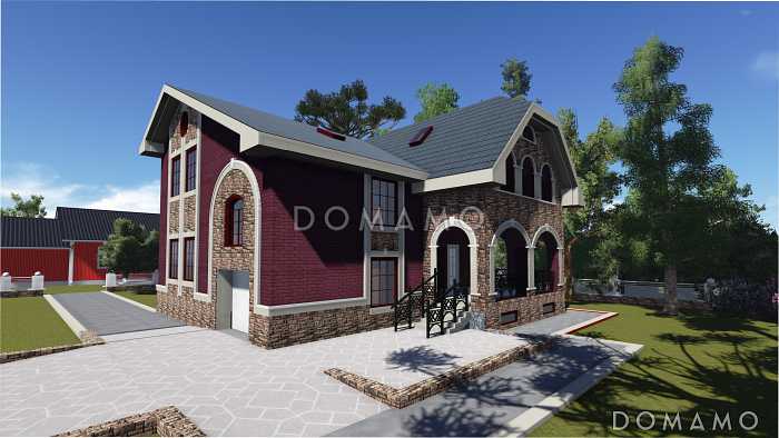 Проект двухэтажного дома с подвалом, гаражом и террасой