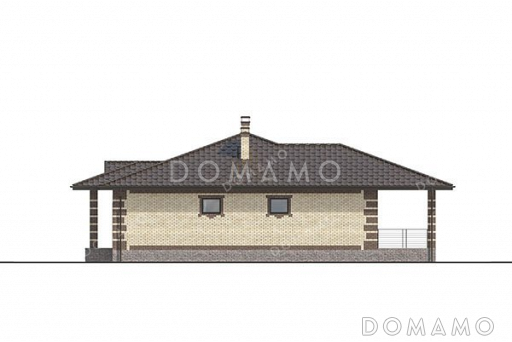 Проект одноэтажного дома с гаражом и большой террасой / Фасад 1 Проект одноэтажного дома с гаражом и большой террасой / Фасад 1