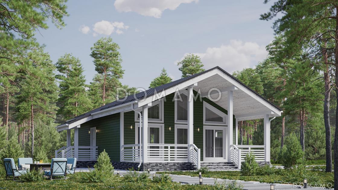 Проект одноэтажного каркасного дома с двумя спальнями и террасой / 1