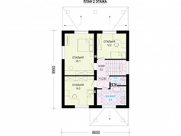 Проект двухэтажного дома с террасой и 4 спальнями / План 2 этажа Проект двухэтажного дома с террасой и 4 спальнями / План 2 этажа