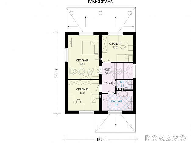 Проект двухэтажного дома с террасой и 4 спальнями / План 2 этажа Проект двухэтажного дома с террасой и 4 спальнями / План 2 этажа