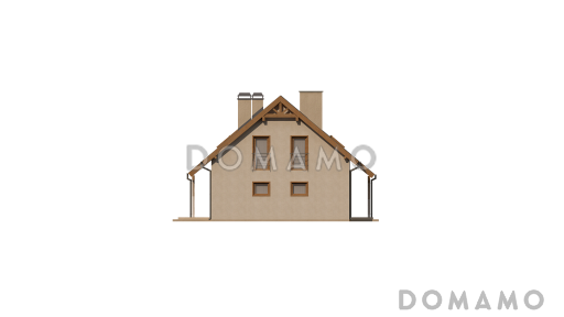 Проект мансардного дома из газобетона с прямоугольным эркером и со встроенным гаражом / Фасад 1