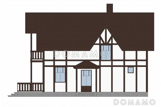 Проект дома из кирпича с отделкой фасадов в стиле фахверк, сауной на мансардном этаже / Фасад 2